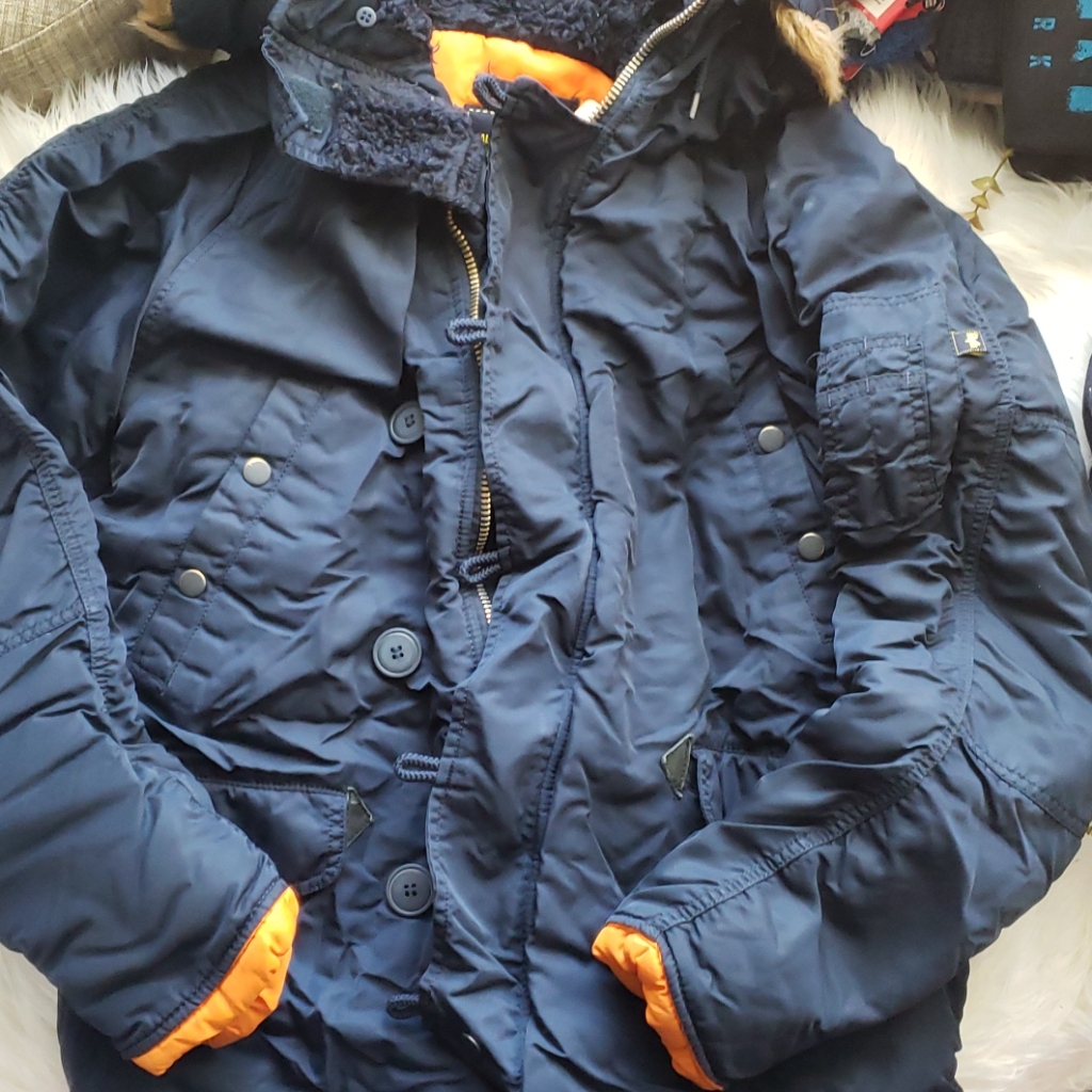 Alpha Industries Long Navy Blue And Orange Jacket